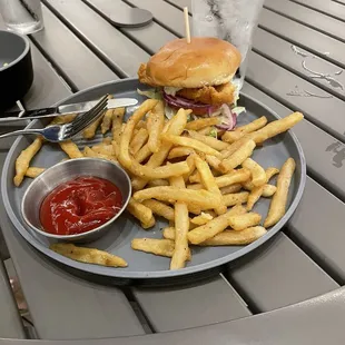 Fried grouper sandwich with fries