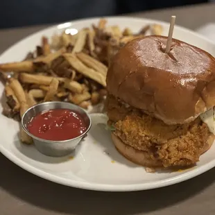 Buffalo chicken sandwich with fries