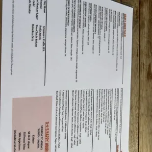 Drink menu