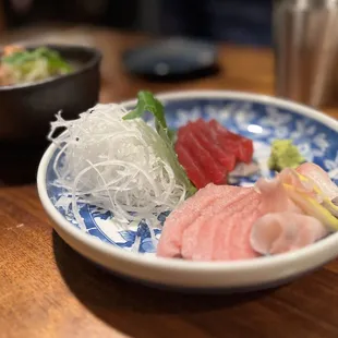 Sashimi with kanpachi, fatty tuna and tuna