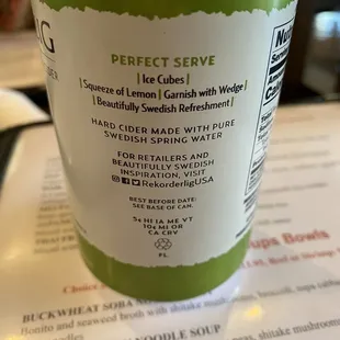 Back of the cider can