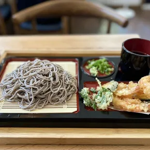 Tenzaru Soba: Shrimp + Veggie Tempura w/ chilled soba noodles | $19.25