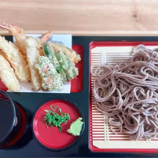 Cold soba, shrimp tempura $20.