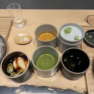 Sesame (orange) and shiso (green) dipping sauces were my favorites