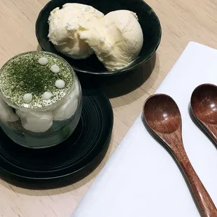 Matcha tiramisu &amp; yuzu sorbet