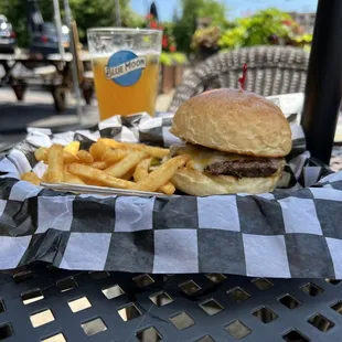 a hamburger and fries