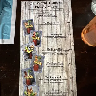 Bloody Mary menu