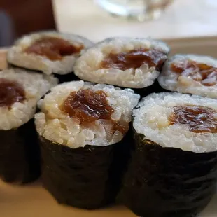 Kanpyo ($5), vegan by default. One of only 4 vegan sushi options on the menu. Fine, not amazing.