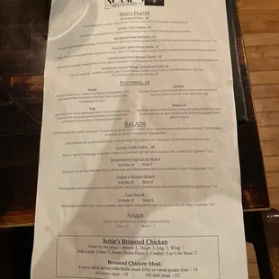 a menu on a table