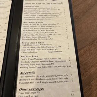 the menu and prices
