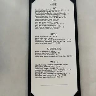 Wine menu