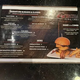 menu, burgers