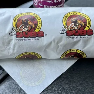 a wrapper on a car seat