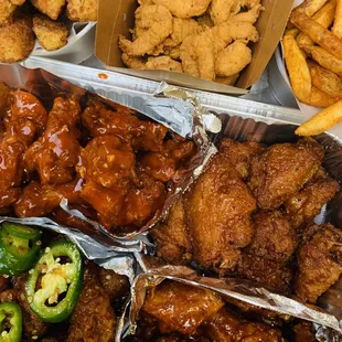 Wings, shrimp and fries