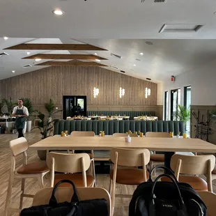 tables and chairs in a restaurant