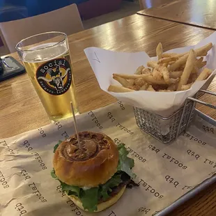 Double meat hamburger, salt &amp; vinegar fries