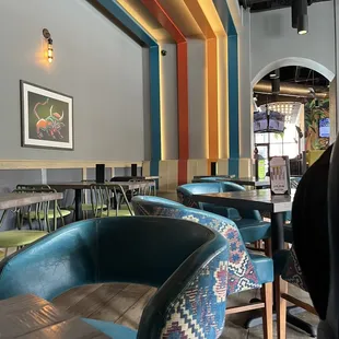 Seating and decor in back corner