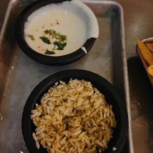 Side Cilantro Rice and Side Small Queso