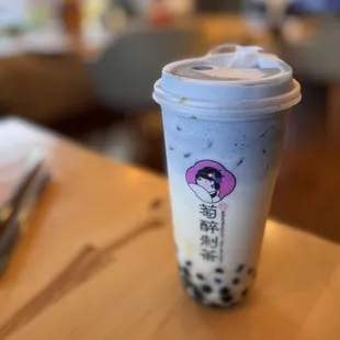 Black sesame foam boba drink