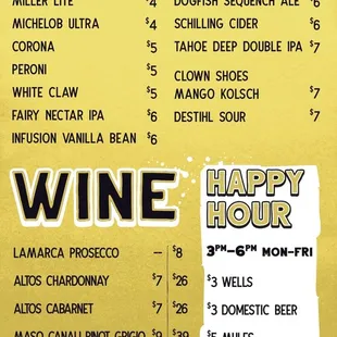 a beer menu for a happy hour