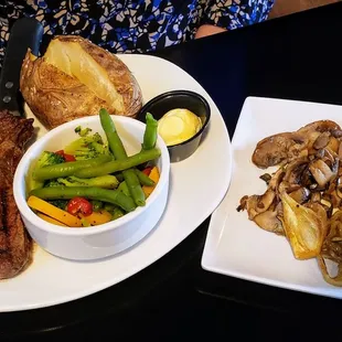8 oz. Sirloin with Sautéed Onions and Mushrooms, Baked Potato and Mixed Veggies at Social House 103