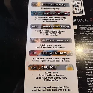 the menu for the restaurant