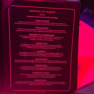 Drink menu