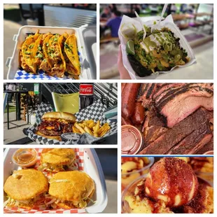 Food Truck 
Mangonadas 
Funnel Cake 
Fried Oreos 
Several other Food Trucks 
Bar 
Patio 
Views