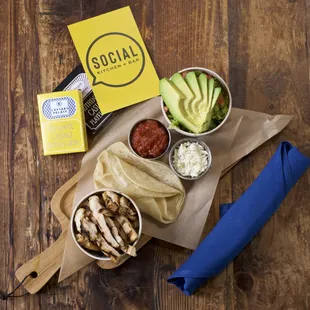 Deconstructed Taco Board - Ranchero Chicken, Avocado, Salsa, Cotija Cheese &amp; Warm Corn Tortillas