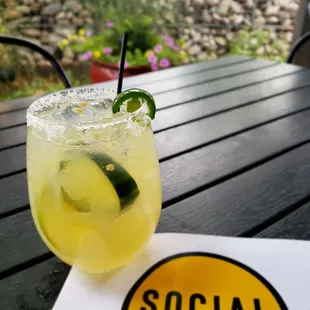 A damn good margarita! Refreshing cucumber paired with a nice little spice from the jalapenos.