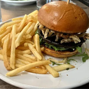 Portobello Mushroom sandwich with a side of fries - DELISH