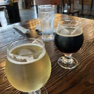 Locust cider vanilla bean for those that enjoy a sweet light beer and rock creek Tmave dark beer.