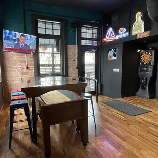 Game Area with Shuffle Board and Darts