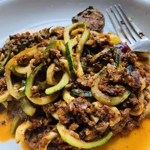 Zucchini pasta with wild mushrooms