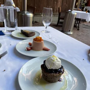 Chocolate Oblivion Cake, Chocolate Banana Bread Pudding and Blood Orange Panna Cotta