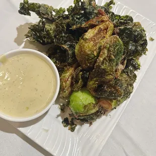 Fried brussels sprouts and kale
