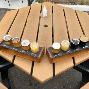 beer samples on a picnic table