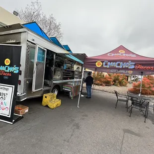 a food truck parked in a parking lot