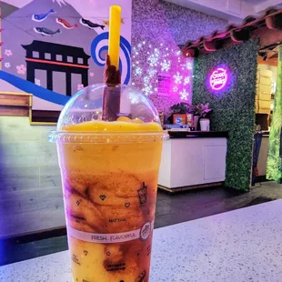 Mangonada- Blended Mango Smoothie laced with Chamoy &amp; Finished with a Sprinkle of Tajin. Served with a Spicy Tamarind Straw ($7)- 7/22