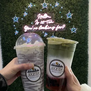 Taro Cloud ($6.5) &amp; Strawberry Matcha ($6)