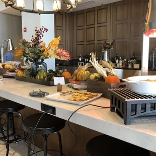 a buffet with a variety of foods