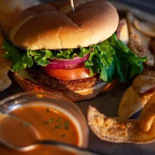 a hamburger and french fries