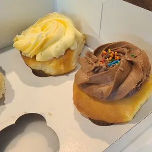 three cupcakes in a box