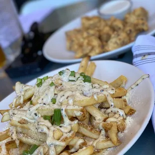 Truffle fries and fried mushrooms