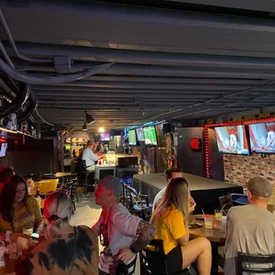 Downstairs bar area and upstairs bar area.