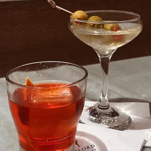 Dirty martini &amp; negroni