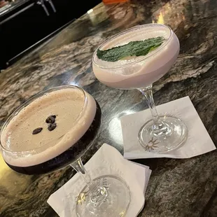 Espresso Martini (left) and grasshopper martini (right)