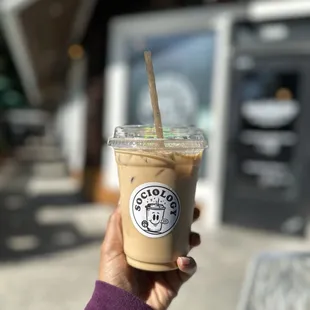 Iced latte with toasted marshie syrup