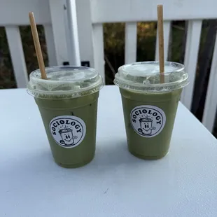 Ice Matcha latte with oat milk and vanilla syrup