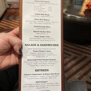 Bar bites menu